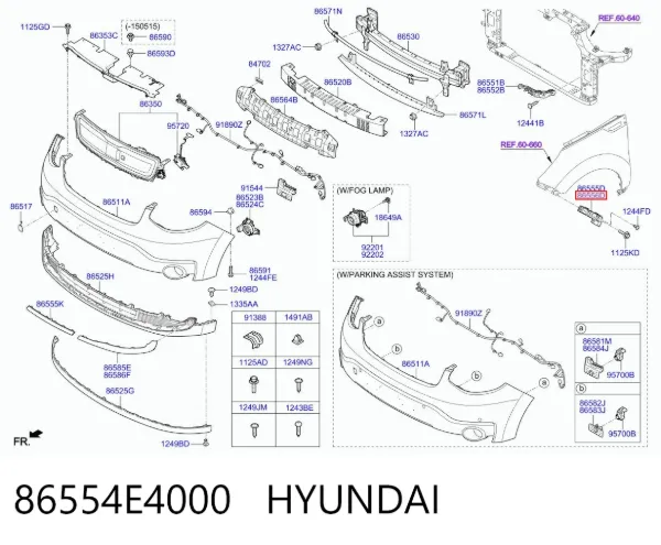 Кронштейн кріплення крила переднього правого, передній 86554E4000 Hyundai/Kia