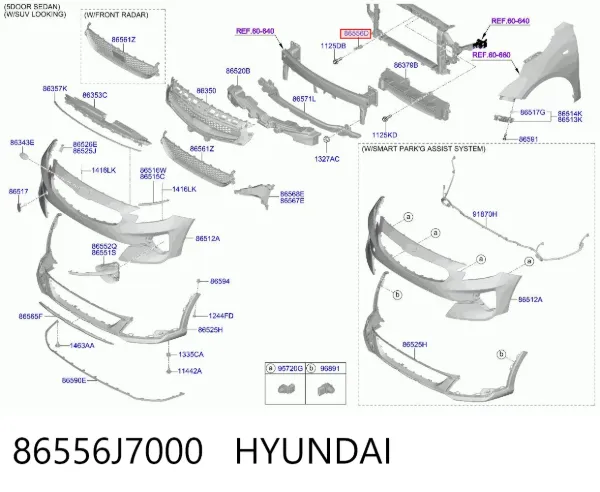 Кронштейн бампера переднього, правий 86556J7000 Hyundai/Kia
