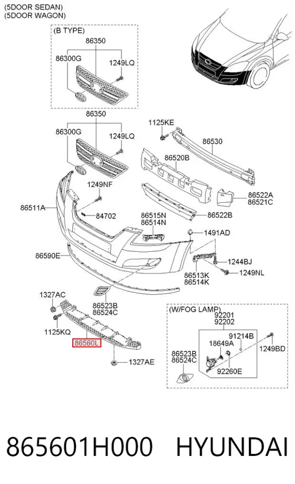 Захист бампера переднього 865601H000 Hyundai/Kia
