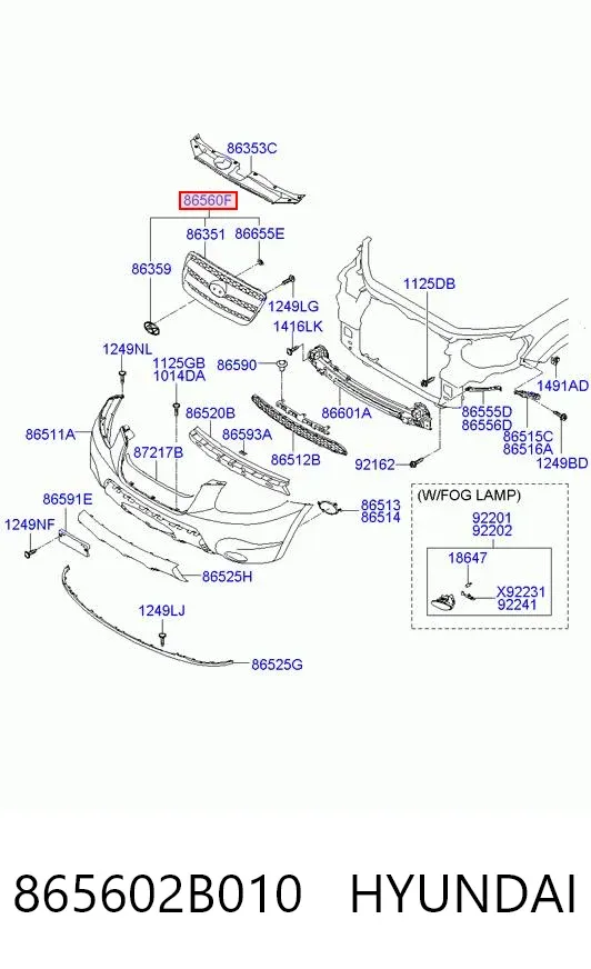 Решітка радіатора 865602B010 Hyundai/Kia