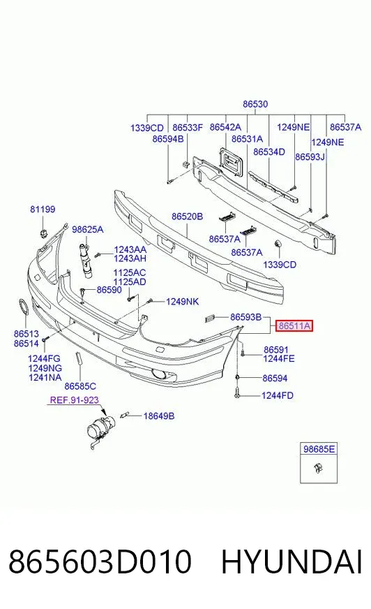 Передній бампер 865603D010 Hyundai/Kia