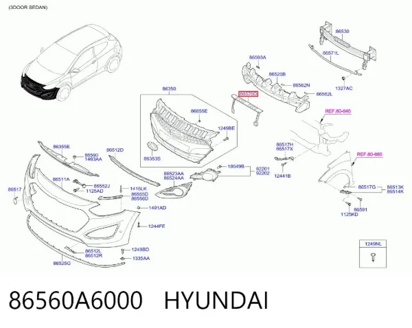 Підсилювач бампера переднього 86560A6000 Hyundai/Kia