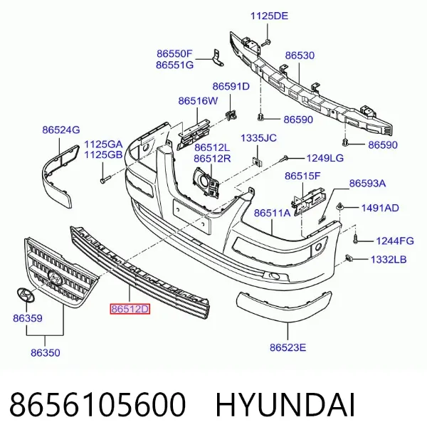 Решітка переднього бампера, центральна 8656105600 Hyundai/Kia