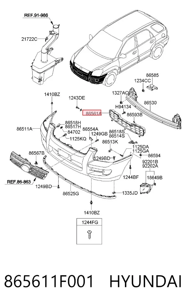 Решітка переднього бампера 865611F001 Hyundai/Kia
