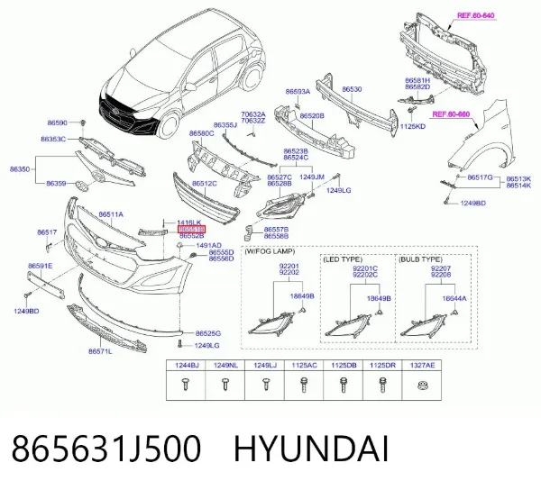 Кронштейн бампера переднього, лівий 865631J500 Hyundai/Kia