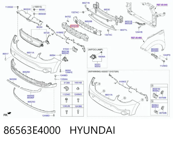 Кронштейн бампера переднього, центральний 86563E4000 Hyundai/Kia