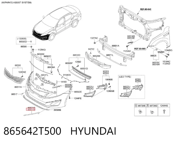 Молдинг переднього бампера, правий 865642T500 Hyundai/Kia