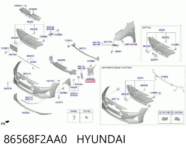 Дефлектор переднього бампера, правий 86568F2AA0 Hyundai/Kia