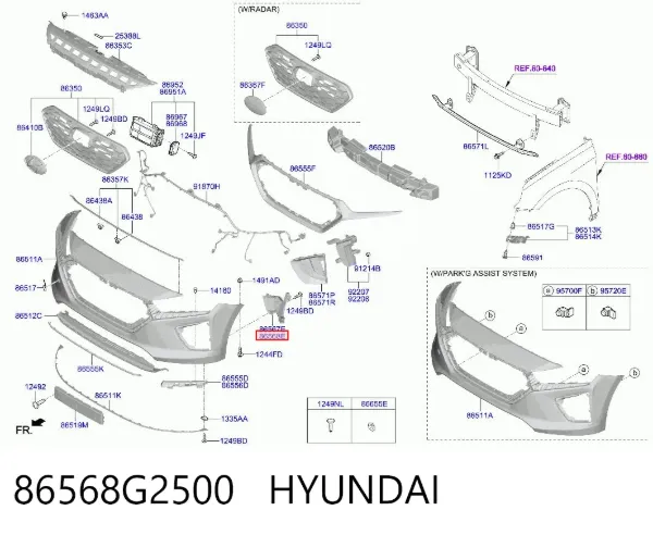 Дефлектор переднього бампера, правий 86568G2500 Hyundai/Kia