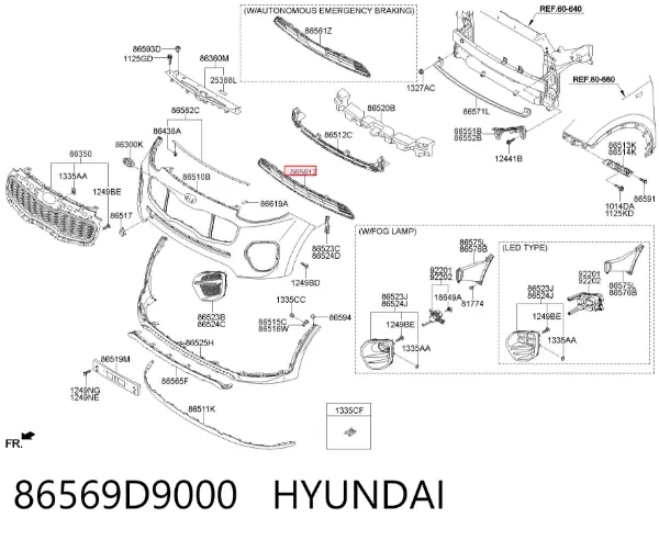 Решітка переднього бампера, нижня 86569D9000 Hyundai/Kia