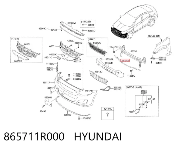 Підсилювач бампера переднього 865711R000 Hyundai/Kia