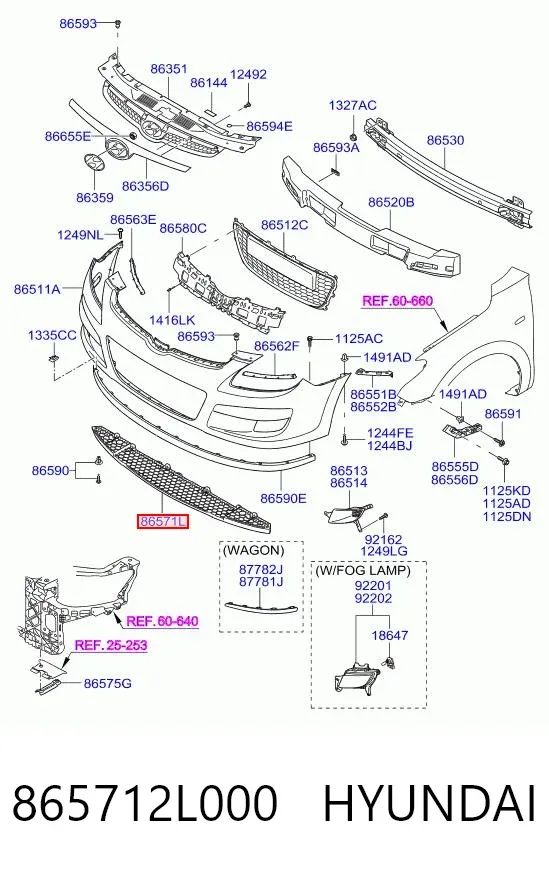 Решітка переднього бампера, нижня 865712L000 Hyundai/Kia