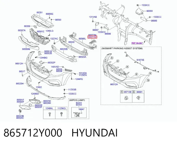 Кронштейн підсилювача переднього бампера 865712Y000 Hyundai/Kia