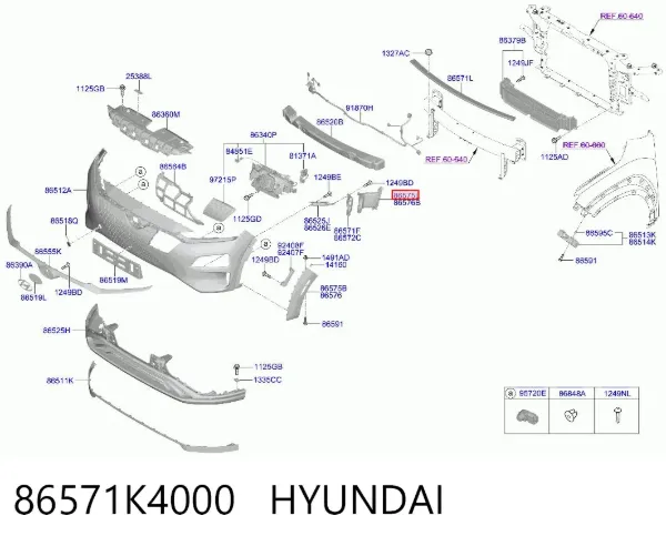 Дефлектор переднього бампера, лівий 86571K4000 Hyundai/Kia