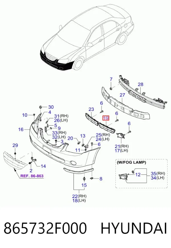 Решітка переднього бампера, ліва 865732F000 Hyundai/Kia