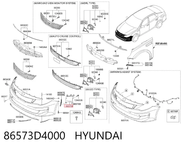 Дефлектор переднього бампера, лівий 86573D4000 Hyundai/Kia