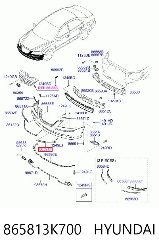 Молдинг переднього бампера, лівий 865813K700 Hyundai/Kia