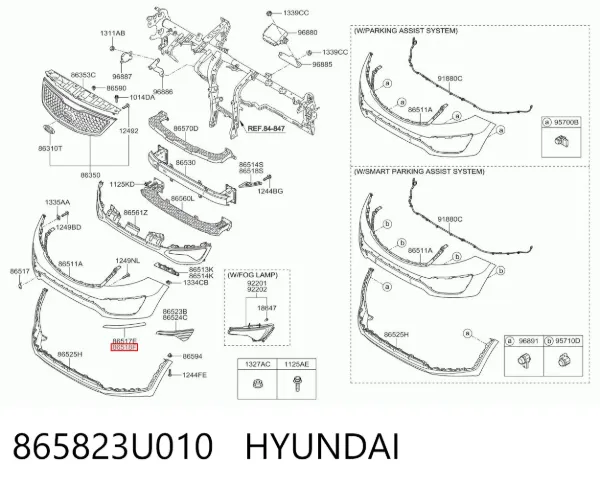 Молдинг переднього бампера, правий 865823U010 Hyundai/Kia