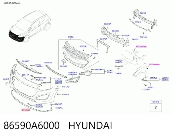 Спойлер переднього бампера 86590A6000 Hyundai/Kia