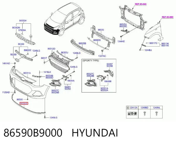 Спойлер переднього бампера 86590B9000 Hyundai/Kia