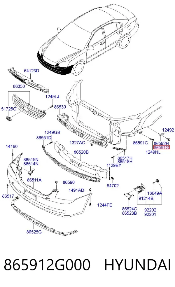 Кронштейн бампера переднього, лівий 865912G000 Hyundai/Kia