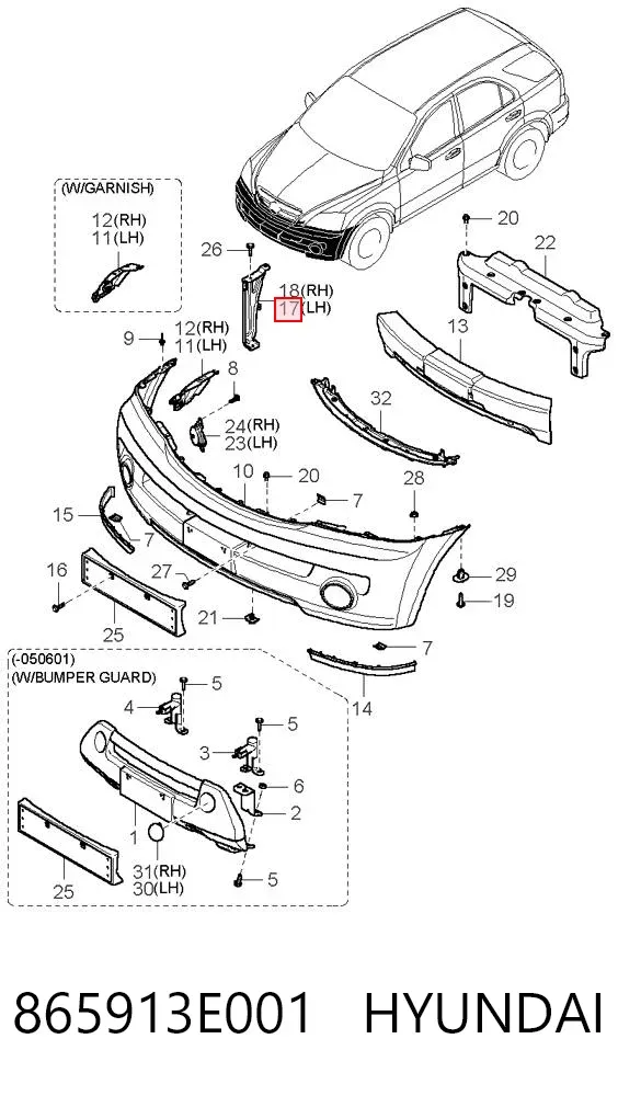 Кронштейн бампера переднього, лівий 865913E001 Hyundai/Kia
