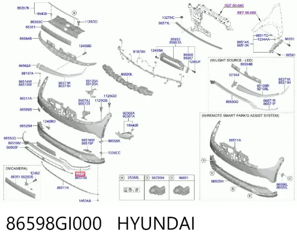 Молдинг переднього бампера, правий 86598GI000 Hyundai/Kia