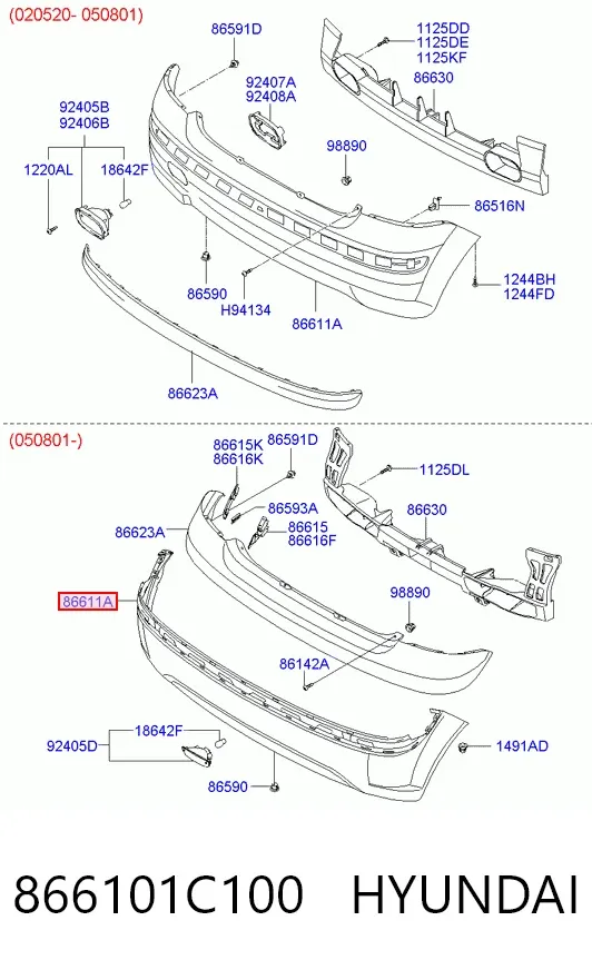 Задній бампер 866101C100 Hyundai/Kia