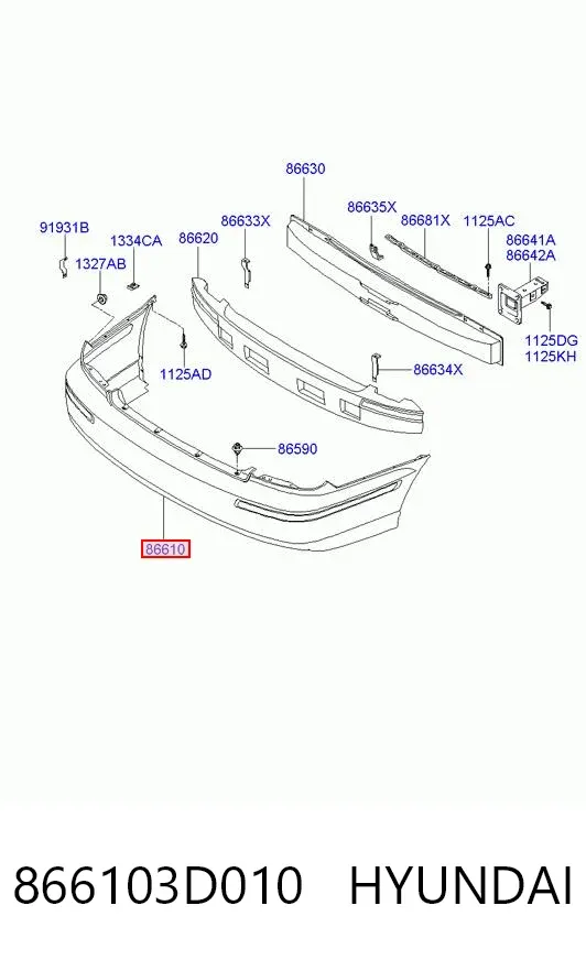 Задній бампер 866103D010 Hyundai/Kia