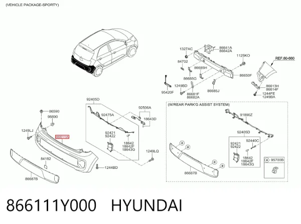 Задній бампер 866111Y000 Hyundai/Kia