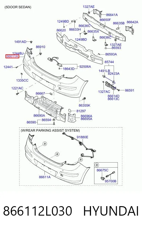 Задній бампер 866112L030 Hyundai/Kia