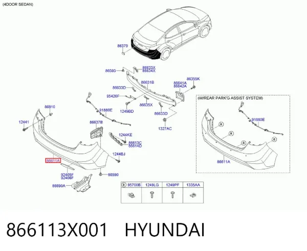 Задній бампер 866113X001 Hyundai/Kia