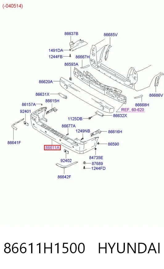 Задній бампер 86611H1500 Hyundai/Kia