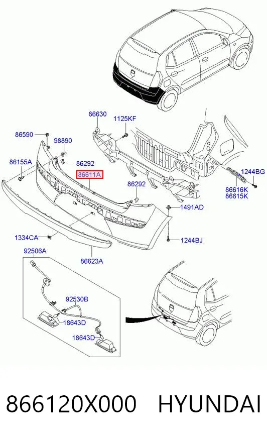 Задній бампер 866120X000 Hyundai/Kia