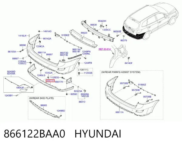 Спойлер заднього бампера 866122BAA0 Hyundai/Kia