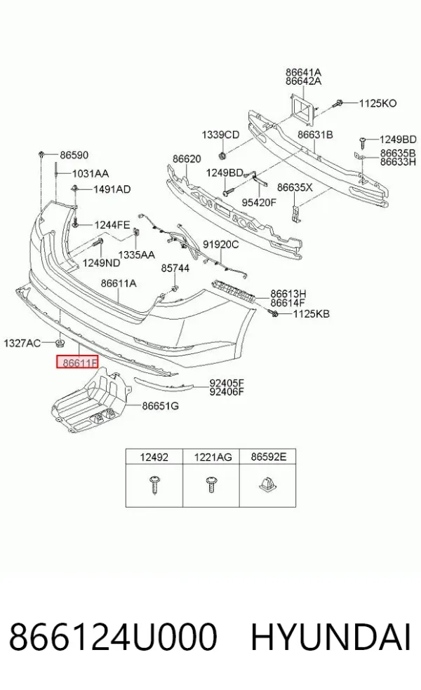 Бампер задній, нижня частина 866124U000 Hyundai/Kia