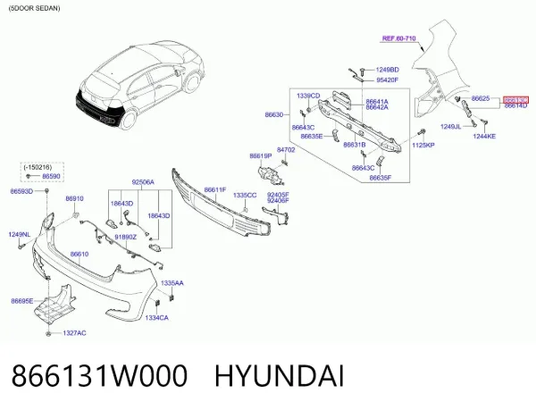 Кронштейн бампера заднього, лівий 866131W000 Hyundai/Kia
