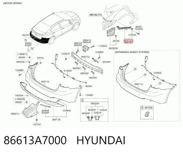 Кронштейн бампера заднього, лівий 86613A7000 Hyundai/Kia