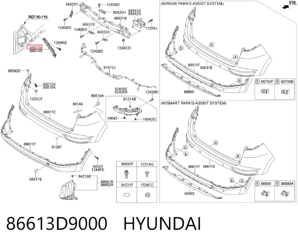 Кронштейн бампера заднього, лівий 86613D9000 Hyundai/Kia