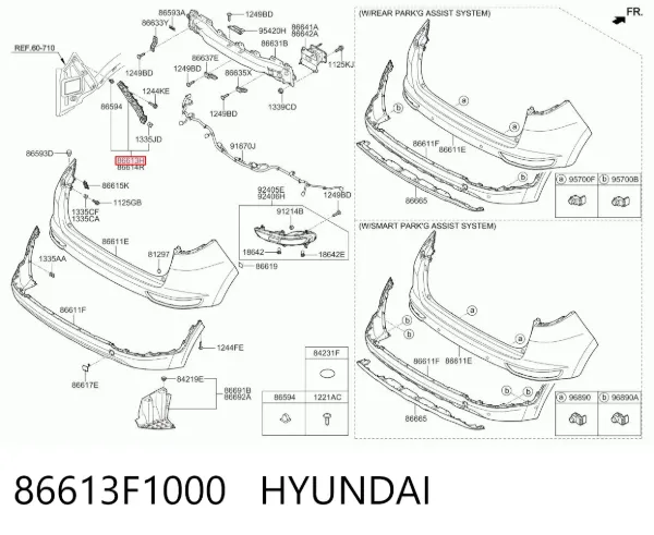 Кронштейн бампера заднього, лівий 86613F1000 Hyundai/Kia