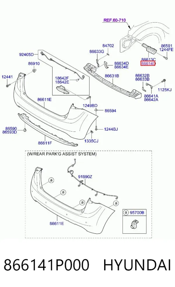 Кронштейн бампера заднього, правий 866141P000 Hyundai/Kia