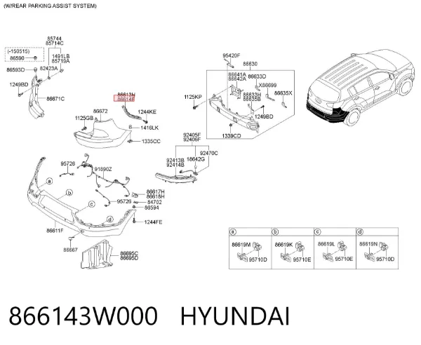Кронштейн бампера заднього, правий 866143W000 Hyundai/Kia
