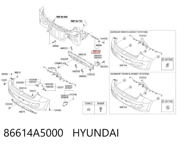 Кронштейн бампера заднього, правий 86614A5000 Hyundai/Kia