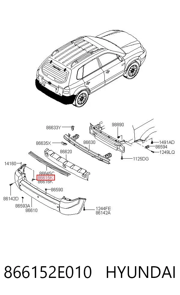 Кронштейн бампера заднього, лівий 866152E010 Hyundai/Kia