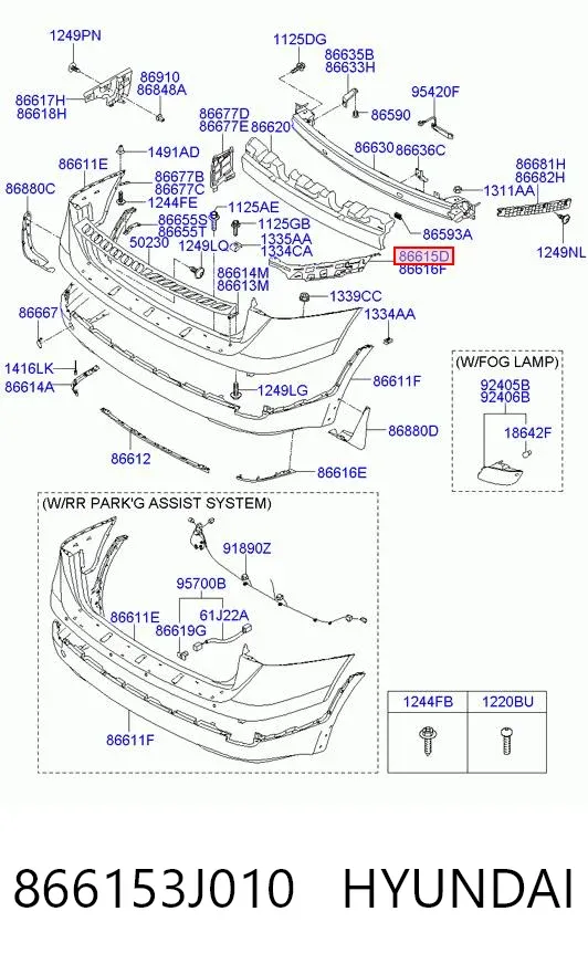 Кронштейн бампера заднього, лівий 866153J010 Hyundai/Kia