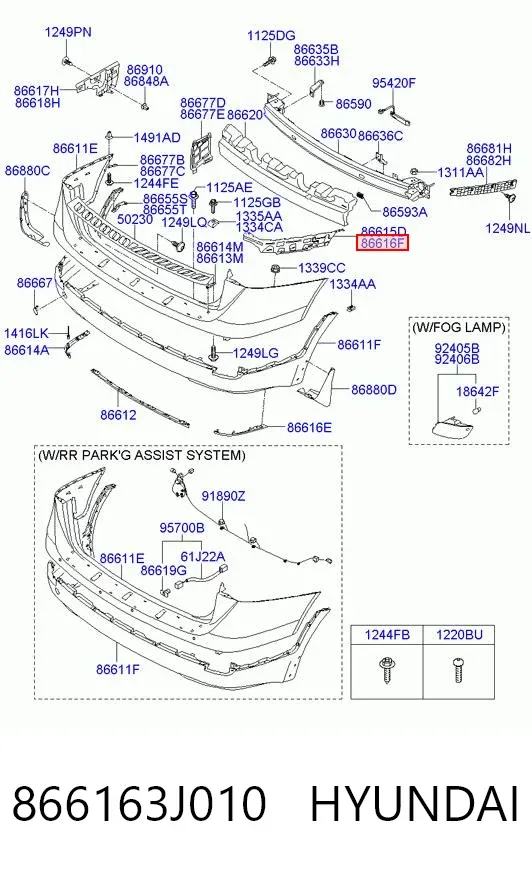 Кронштейн бампера заднього, правий 866163J010 Hyundai/Kia