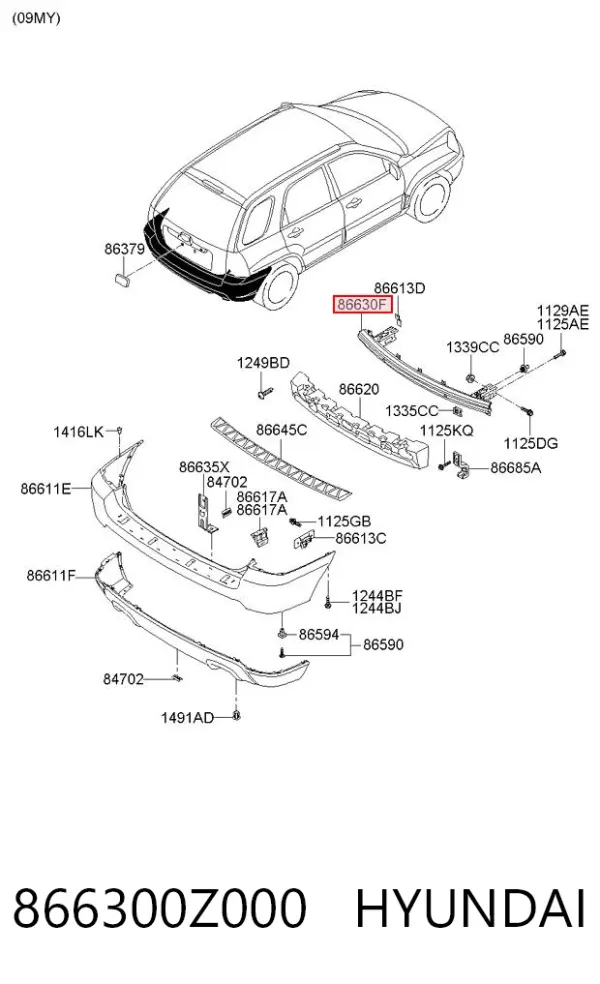 Підсилювач заднього бампера 866300Z000 Hyundai/Kia