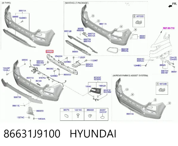 Підсилювач заднього бампера 86631J9100 Hyundai/Kia