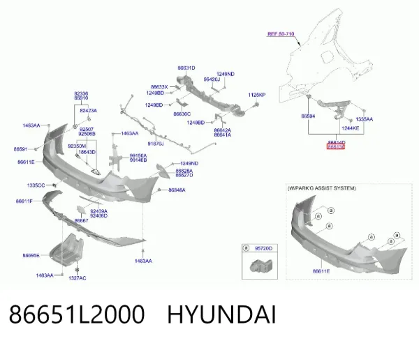 Кронштейн бампера заднього, лівий 86651L2000 Hyundai/Kia