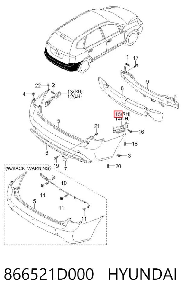 Кронштейн бампера заднього, правий 866521D000 Hyundai/Kia